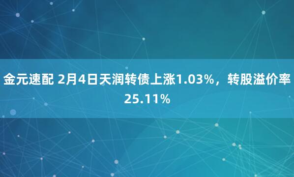 金元速配 2月4日天润转债上涨1.03%，转股溢价率25.11%
